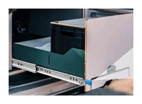 Drawer Slide For Universal Cabinet 53mm Full Extension Rail With Side Mount Installation Built In Ball Bearing Smooth Glide Heavy Duty Track With Optional Lock For Flexible Storage Needs installed on cabinet drawer