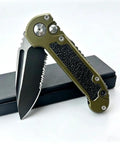 Beefy 7.9 Inch Button Lock Folding Pocket Knife With 3.4 Inch D2 Steel Half Serrated Blade Aviation Aluminum Handle
