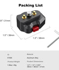 Compact Aluminum Quick Release Plate System with One Quarter Inch Screw for Camera Tripods Gimbals, shown with dimensions and hex key.