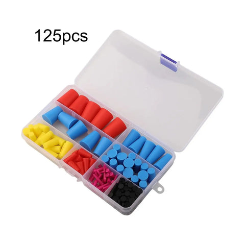 125pcs Solid Silicone Rubber Tapered Plugs Assortment Kit 125 Piece Heavy Duty Stopper Set For Painting Oiling And Hydraulic Impregnation Tasks That Hold Up To Heat And Wear Without Flaking Or Shrinking Out There, in case with assorted sizes