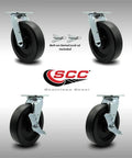 Hard As Nails Heavy Duty Casters Set Of 4 With 8 Inch Smooth Rolling Polyolefin Wheels and Durable Stainless Steel Plates Includes Brake Swivels and Bolt Lock Wheels, featuring swivel locks and polyolefin wheels.