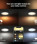 Four pre-set light recipes for Smart Retrofit Recessed 5 To 6 Inch LED Downlight 1 Pack White And Color Ambiance Color Changing Light