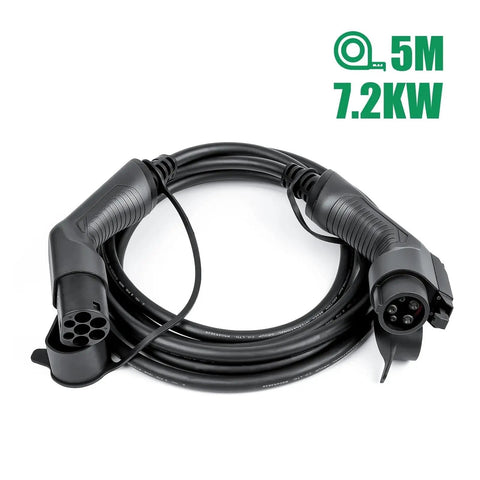 Heavy Duty Electric Vehicle Charger Cable Type 2 To Type 1 Plug 32 Amp 1 Phase Seven Point Two Kilowatt Evse Wallbox Cord 5 meters
