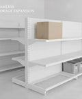 Heavy Duty Perforated Angle Steel Shelf Post 94.5 Inch White Upright for industrial shelving in a stockroom