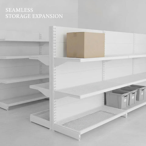 Heavy Duty Perforated Angle Steel Shelf Post 94.5 Inch White Upright for industrial shelving in a stockroom