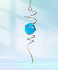 Spinning Gazing Ball With Spiral Tail 11 Inch Tail And 2 Inch Blue Glass Orb Wind Spinner Stabilizer With Swivel Hook Sun Catcher Rainbow Maker For Garden Or Indoor Outdoor Decor 13 Inch Height, hanging blue glass orb