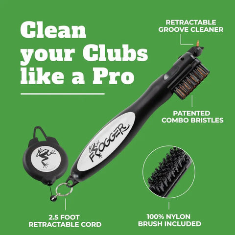 Pro Grade BrushPro Golf Club Cleaner With Ergonomic Grip And 2.5 Ft Retractable Cord, Replaceable Bristle Heads And Groove Cleaner, Dual Nylon And Bronze Bristles, Sturdy Golf Dad Favorite For Clean Clubs And Consistent Shots. Retractable golf club cleaner with 2.5 ft cord