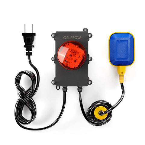 Sump Pump Alarm With Tethered Float Switch 105 To 110 dB Loud Alarm And Flashing LED Indicator, 10 Ft Level Float, Black Housing