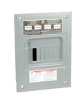 Top Shelf Indoor Electrical Load Center 100 Amp 6 Space 12 Circuit Main Lug Service Panel, gray metal design for residential use.
