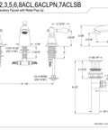 Technical drawing of American Classic Mini Widespread Bathroom Faucet With Plastic Pop Up Polished Brass, dimensions and components shown.