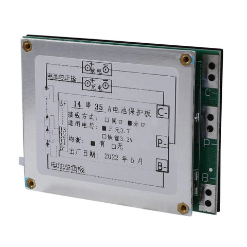 Rock Solid 14S 52V 35A Li Ion Lithium Battery BMS Protection Board showing electronic circuitry for e-bike power management.