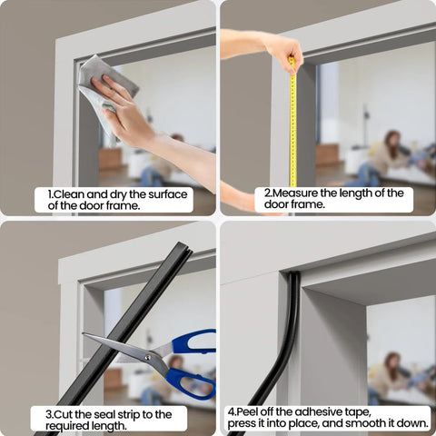 Steps for installing the V Shaped Foam Weatherstripping Door Seal Strip 19.7 Feet White Self Adhesive Draft Stopper