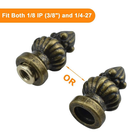 Antique Brass Lamp Finial Cap Knob With Dual Thread Screw For Lamp Shades Fits 3/8 Inch And 1/4-27 Threads Retro Style Top Decor