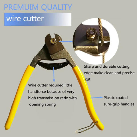 Heavy Duty Wire Cutters For Steel Cable And Wire Rope, Up To 5/32 Inch, shown with hardened steel blades and yellow handles.