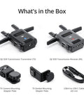 SDR Wireless Video Transmission Kit with 3 km range shown with transmitter, receiver, adapter plates, and USB-C cable.