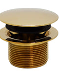 Knockout Polished Brass Tip Toe Bathtub Drain Stopper Kit Features Linear Overflow Faceplate, showcasing polished brass finish.