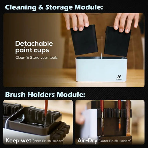 Image showing the Portable All In One Modular Painting Station with detachable paint cups and brush holders for miniatures.