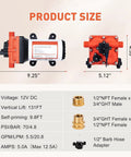High Pressure 12V DC RV Water Diaphragm Pump With Smart Pressure Switch Delivers 5.5 GPM At 70 PSI Self Priming Wash Down product size