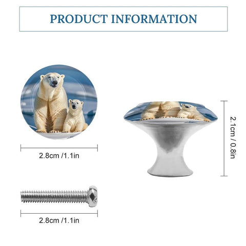 2 Pack Round Cabinet Knobs With Screws Stainless Steel Hardware For Kitchen Cabinets, Dresser, Bedroom And Bathroom Doors Easy Install, Rust Resistant, Durable Metal Pull Handles, 1.1in polar bear print