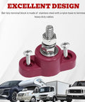 Dead Reliable Rock Solid Top Shelf Heavy Duty Battery Junction Block 2 Piece Quarter Inch Single Stud Power Distribution Bar with nylon base.