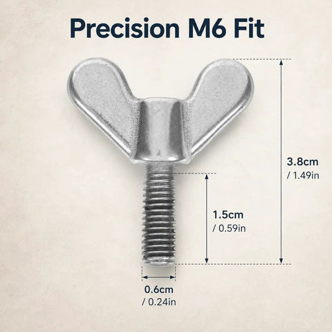 Premium M6 Stainless Steel Wing Nuts, No Sweat Butterfly Thumb Bolts For Flagpole Brackets And Yard Upgrades with dimensions