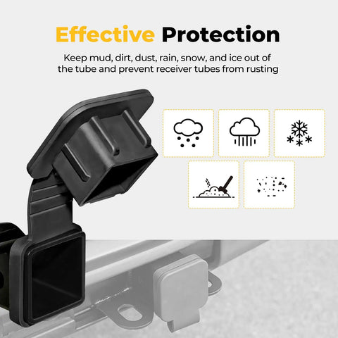 Universal 2 Inch Trailer Hitch Cover Plug Cap Rubber For 2x2 Receiver Tubes Class 3 4 5 showing protection from elements