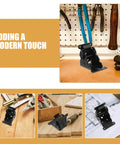 Heavy Duty Folding Table Hinge With 90 Degree Self Locking Mechanism in workshop setting with tools and plans