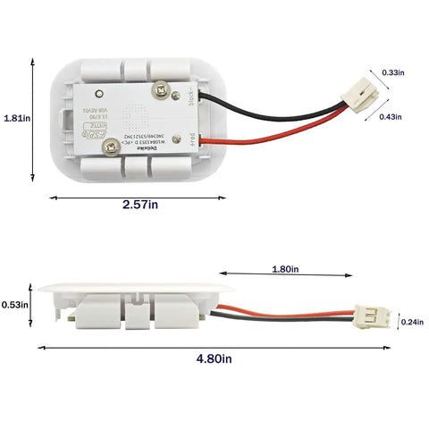 Refrigerator LED Light And Freezer Board Module Replacement For W10695459 W11205083 with dimensions and wiring details visible.