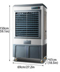 Top Shelf Portable Swamp Cooler With Honeycomb Evaporative Cooling Pads And Ice Water Tank, 150cm tall, metal body, ideal for garages.