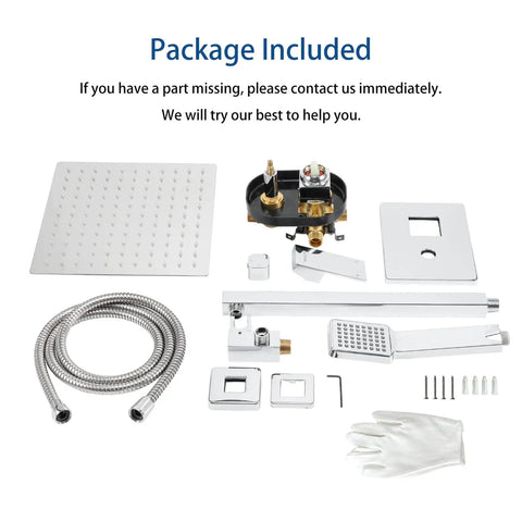 All In One Shower System With 10 Inch Chrome Rain Shower Head Square Wall Mounted Rainfall Set Includes Valve And Trim Kit Complete Faucet And Shower Combo For Modern Bathrooms parts