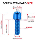 Blue Bicycle Stem Bolts With Washers For BMX MTB And Road Bikes CNC Machined Steel Alloy M5 dimensions and measurements chart
