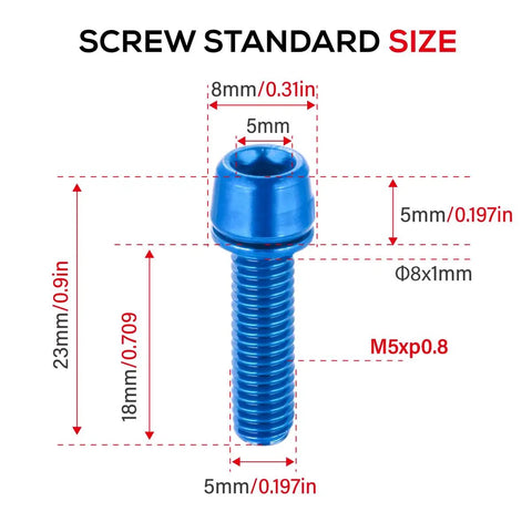 Blue Bicycle Stem Bolts With Washers For BMX MTB And Road Bikes CNC Machined Steel Alloy M5 dimensions and measurements chart