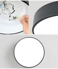Close-up of Two Light Flush Mount Ceiling Light With Slick Matte Black Frame And White Acrylic Shade, 11.8 Inch for bedroom, foyer, kitchen, entryway, closet, hallways.