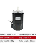Amazon NEMA23 stepper motor, 2-phase 4-lead, model 57HS56-YC-PD, black housing with silver shaft.