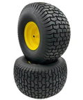 Set Of Two 20x10.00-8 Lawn Mower Wheels With Tire And Rim On Three Quarter Inch Axle Hub, Yellow Rim, Four Ply Tire, Ready To Roll