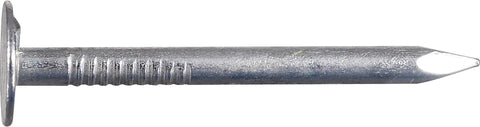 Premium Electro-Galvanized Roofing Nails 2-1/2 Inch With Broad Flat Head, zinc-coated steel nail with tapered tip for insulation.
