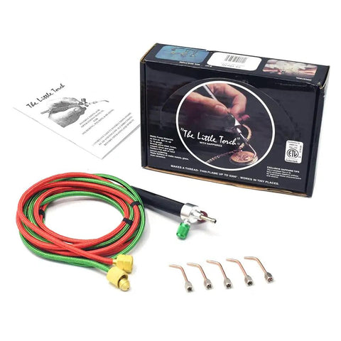 Mini Oxygen Torch Kit With Five Precision Nozzles And Steady Flame Control For Jewelry Repair and Micro Welding Work plug and play setup components laid out
