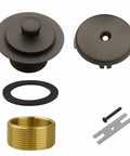 Universal Lift And Turn Tub Drain Kit With Overflow Faceplate in oil rubbed bronze, brass and steel components shown.