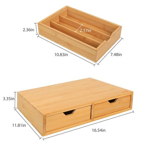 Measured view of K Cup Pod Holder Drawer Organizer Bamboo Double Drawer Holds Up To 30 Pods Space Saving Coffee Capsule Storage