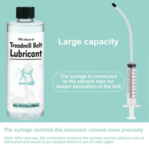 Smooth Sailing Treadmill Belt Lubricant Kit 600ml Bottle With 7.8 Inch Reach Tube And 10 Ml Syringe shown with syringe attachment