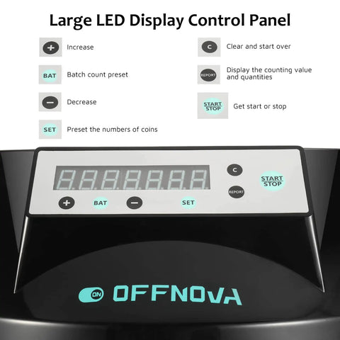 Boss Level Electric Coin Sorter And Change Counter With Huge Led Display control panel features large LED buttons and display.