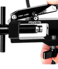 Front view of Hydraulic Brake Hose Fitting Kit with Insert Needle Driver Olive and Banjo Head Press Tool for neat cuts.