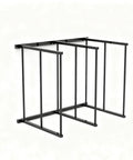Industrial Grade Cardboard Box Organizer And Vertical Carton Storage Rack For Art Canvases Office Supplies Warehouse Packaging With Dead Simple Tool Free Setup, black galvanized steel frame with three compartments.