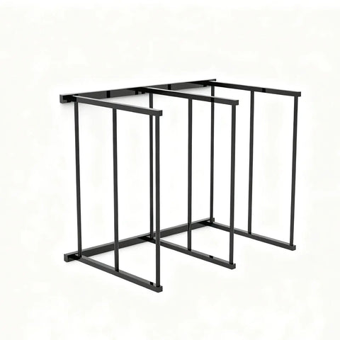 Industrial Grade Cardboard Box Organizer And Vertical Carton Storage Rack For Art Canvases Office Supplies Warehouse Packaging With Dead Simple Tool Free Setup, black galvanized steel frame with three compartments.