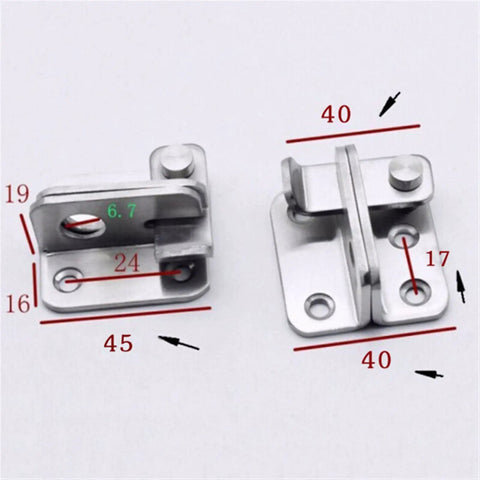 Stainless Steel Barrel Bolt Spring Latch for Safety Gate Door Hardware with precise measurements for installation.
