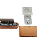 Leather Wrapped 2-1/2 Inch Western Saddle Stirrups Set With Vertical Post Aluminum Posts And Stainless Steel Slides showing components