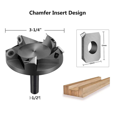 Spoilboard Surfacing Router Bit With Half Inch Shank Three And One Quarter Inch Cutting Diameter Five Wing Carbide Inserts