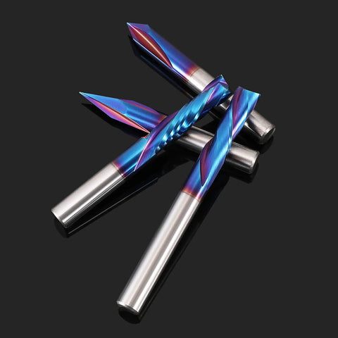 Eight Piece 1/4 Inch Shank CNC Router Bit Set With Pro Grade Tungsten Carbide on black background