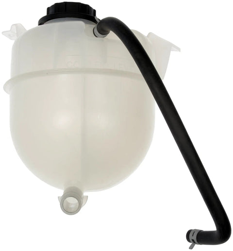 Direct Swap Pressurized Coolant Reservoir With Pressure Cap Built Dope For Ford Rides Under Hood Plastic with hose attachment.