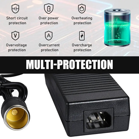 Heavy Duty AC To DC Converter 220V To 12V 15A Car Power Adapter with multi-protection features and durable ABS casing.